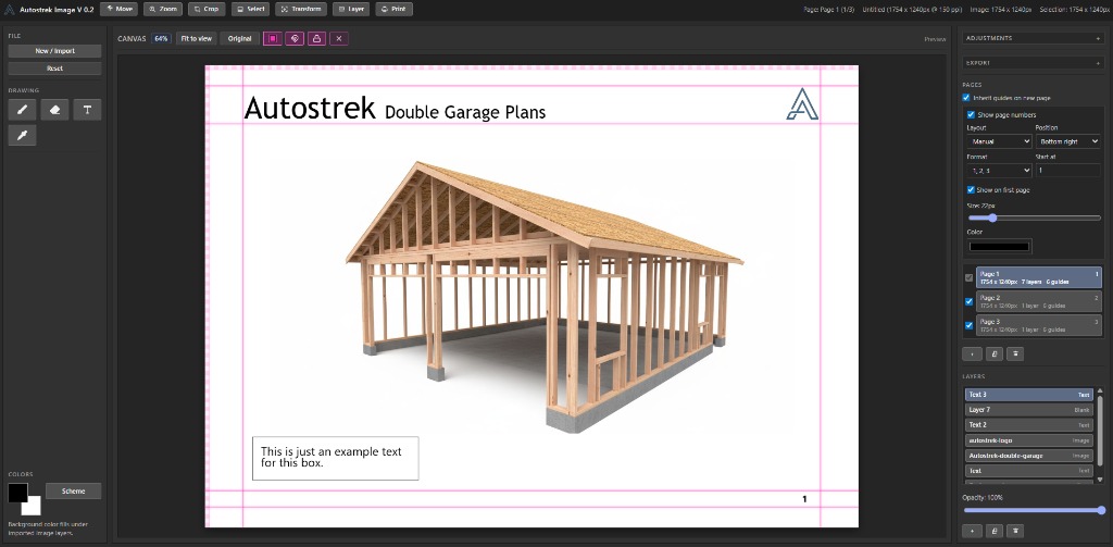 Bilde- og sideverktøy i Autostrek Image Editor